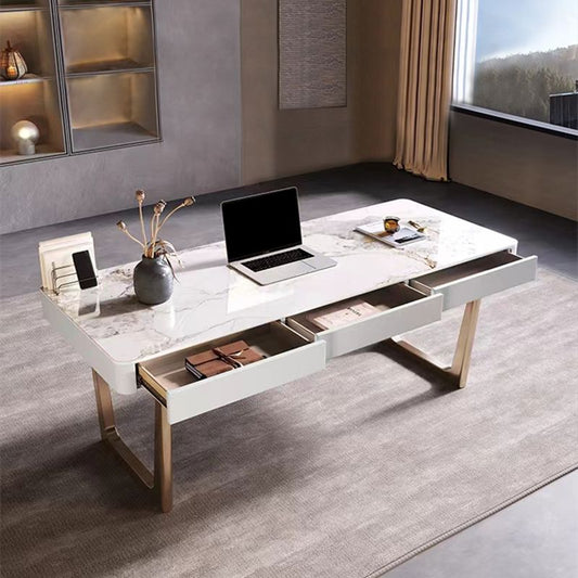 3つの引き出しライティングデスク長方形の形をしたオフィスデスクは白です