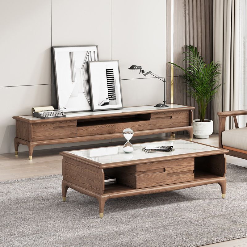 27" Wide Contemporary 4 Legs Solid Wood Rectangular Coffee Table with Storage