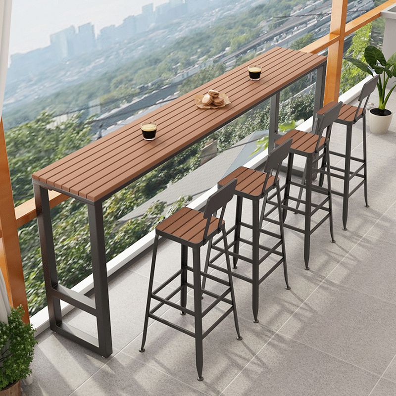 Mesa de bar marrón de 1/5 piezas con taburetes de metal, juego de pub de madera de fabricación industrial