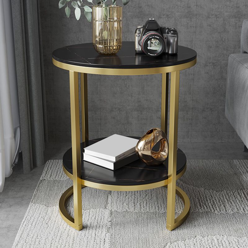 Metal Frame Side End Table Round Stone Top Side Table with Shelf Clearhalo 'Coffee & Accent Tables' 'End & Side Tables' 'end_side_tables' 'furn' 'furn_end_side_tables' 'Furniture' 'Living Room Furniture' 1200x1200_14430aa4-1c8c-42e3-8f08-c11b3a47fa75