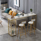 Glam Rectangle Stone Pub Bar Table Gold Iron Double Pedestal Bar Dining Table with 2-Shelf Clearhalo 'Bar Furniture' 'Bar Tables' 'bar_tables' 'furn' 'furn_bar_tables' 'Furniture' 'furniture_bar_tables' 'Kitchen & Dining Furniture' 'kitchen&dining_furn' 'kitchen' 1200x1200_144bdadc-e08f-484b-8050-34e6169b9e9a