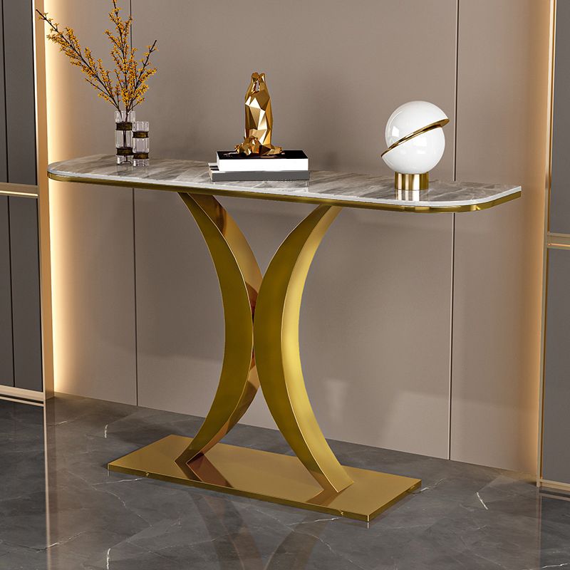 12 Inch Wide Glam Accent Table Half Moon Metal Console Table for Hall