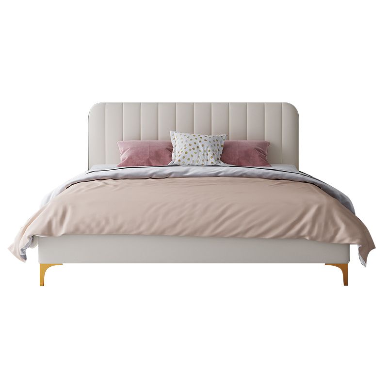 Lit blanc contemporain avec une tête de lit en faux cuir rectangle