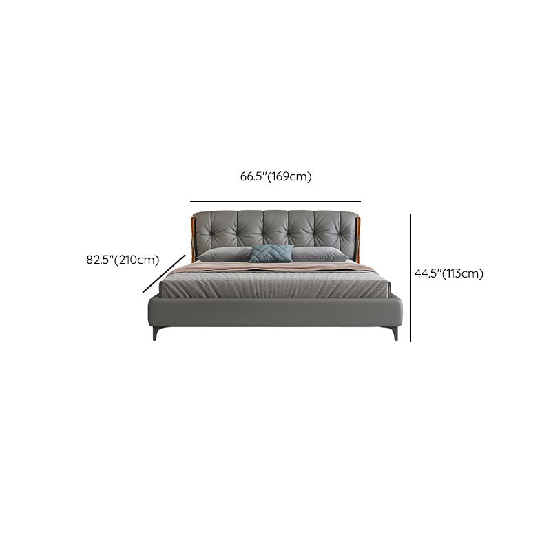 Contemporary Grey Standard Bed with Upholstered Headboard in Solid Wood Clearhalo 'Bedroom Furniture' 'Beds' 'furn' 'furn_beds' 'Furniture' 1200x1200_1451b6ee-da2e-41d7-abfd-74d63cbe3e99