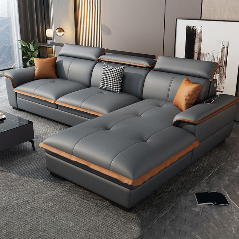 Tufted Pillow Top Arm Sectional Stain Resistant Sectional Gray Faux Leather Clearhalo 'furn' 'furn_sectionals' 'Furniture' 'Living Room Furniture' 'Sectionals' 1200x1200_14532e9a-1eef-47af-9869-20813c259e11
