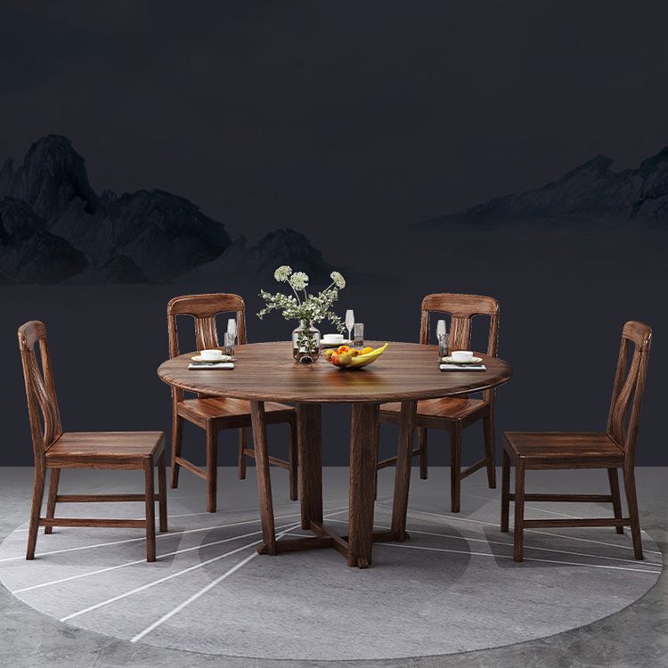 Ensemble de restauration en bois massif 1/2/5/7 PCS Table à manger ronde avec chaises à dos de lattes