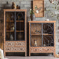 Distressed Brown Drawers Included Cabinet Glass Paned Wood & Iron Accent Cabinet