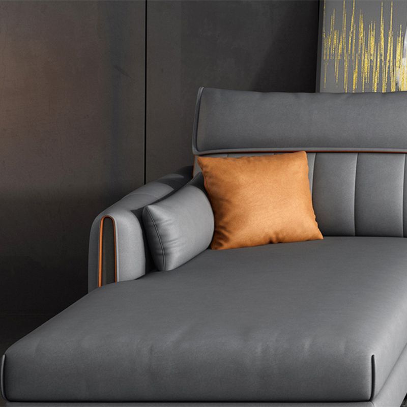 Sectional de cuero falso moderno con 4 almohadas para 4 personas