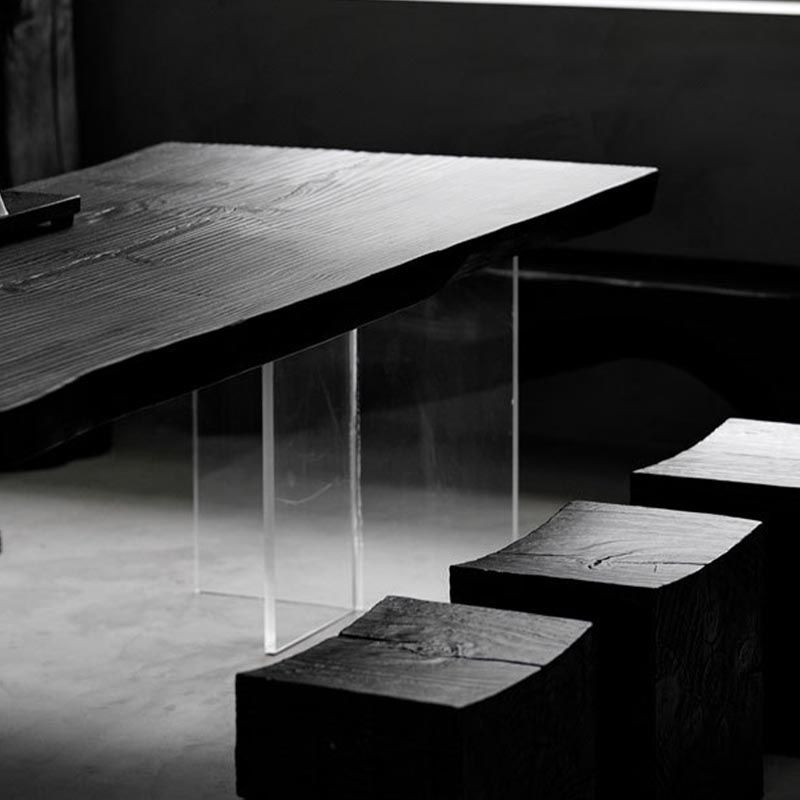 Acrylic Clear Double Pedestal Dining Table Modern Solid Wood Top Dinette Table Clearhalo 'Dining Tables & Seating' 'Dining Tables' 'dining_table' 'furn' 'furn_dining_table' 'Furniture' 'Kitchen & Dining Furniture' 1200x1200_145d22c6-1d17-4f63-bfd4-23e6ee07b58a