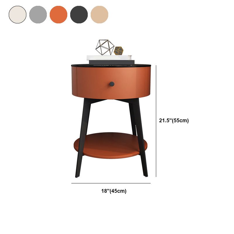 1-DRAWER/1-Shelf-Nachttischdurchmesser 17,72 "Steinrundnachttisch