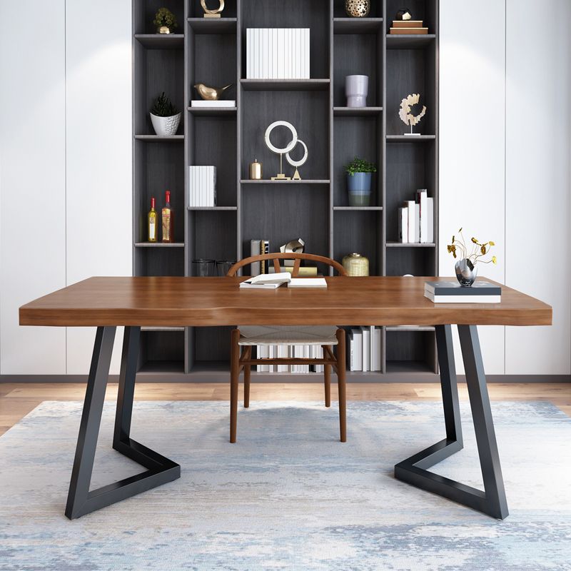 Escritorio de oficina rectangular industrial con patas de metal escritura de escritura de madera maciza