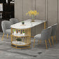 Glam Style Sintered Stone Dining Table Freeform Shape Table with Double Pedestal Base Clearhalo ' dining_table' 'Dining Tables & Seating' 'Dining Tables' 'furn' 'furn_dining_table' 'Furniture' 'furniture_dining_table' 'Kitchen & Dining Furniture' 'kitchen&dining_furn' 'kitchen' 'kitchen_dining_table' 1200x1200_1464707d-0634-479e-8b69-b1a70c5673ad