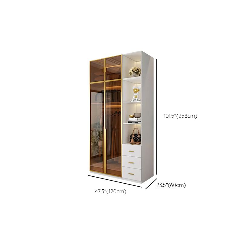 Modern White Wood Frame Wardrobe Armoire Freestanding Wardrobe with Soft Close Drawers Clearhalo 'Armoires & Wardrobes' 'armoires_wardrobes' 'Bedroom Furniture' 'furn' 'furn_armoires_wardrobes' 'Furniture' 1200x1200_14660aa7-de4d-4acc-b8a9-dec7f6b298e9