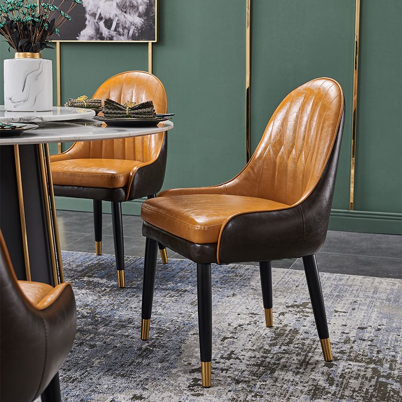 Nordic Glam Style Leather Dining Chair Kitchen Parsons Chair with Wooden Legs Clearhalo ' kitchen&dining_furn' 'Dining Chairs' 'Dining Tables & Seating' 'dining_chair' 'furn' 'furn_dining_chair' 'Furniture' 'furniture_dining_chair' 'Kitchen & Dining Furniture' 'kitchen' 1200x1200_146c2f02-6665-4edf-a908-c2838466214a