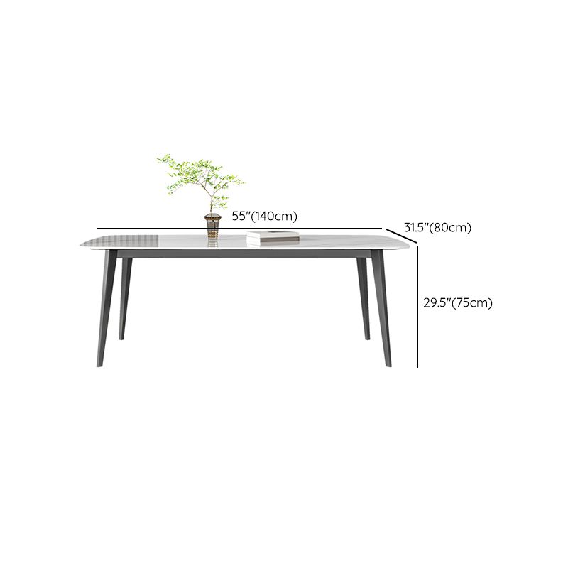 Contemporary White Rectangular Stone Dining Table with 4 Steel Foot Clearhalo 'Dining Tables & Seating' 'Dining Tables' 'dining_table' 'furn' 'furn_dining_table' 'Furniture' 'Kitchen & Dining Furniture' 1200x1200_146de180-1ad1-468f-964c-83401c1900ec
