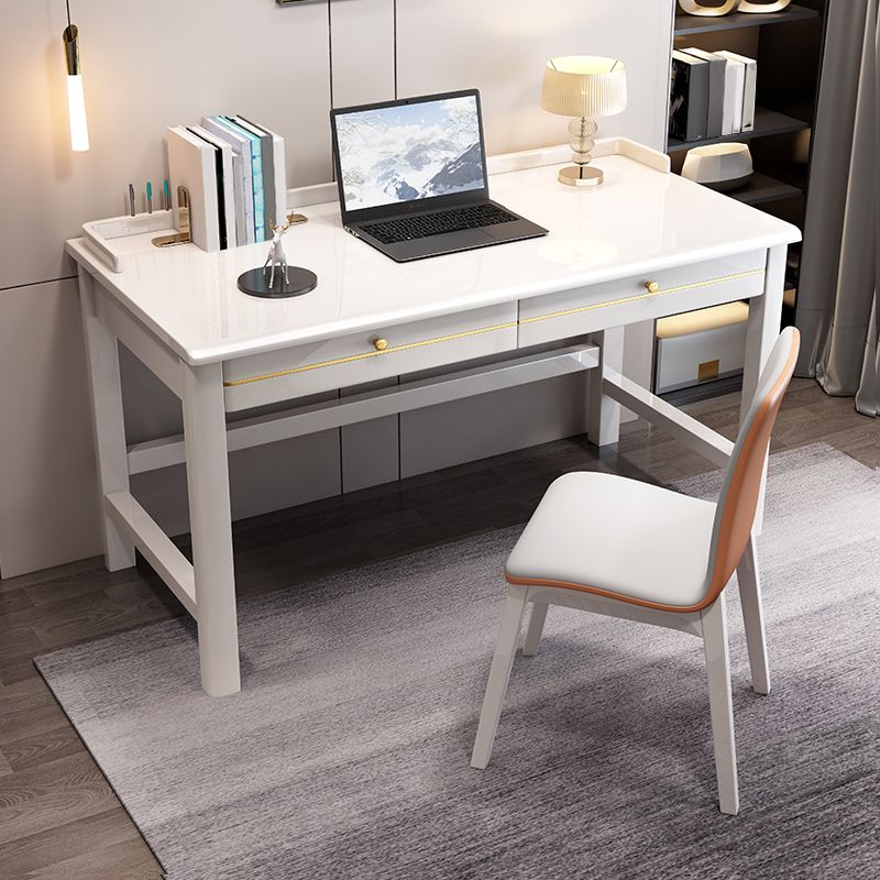 Escritorio de oficina de dormitorio escritorio de escritura de madera sólida con cajones, 31.5 "H