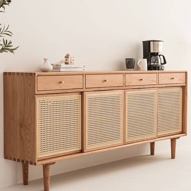 Rattan Doors Cupboard Glam Style Wood Kitchen Sideboard for Dining Room Clearhalo 'buffet_sideboard' 'Buffets & Sideboards' 'furn' 'furn_buffet_sideboard' 'Furniture' 'Kitchen & Dining Furniture' 1200x1200_1472b352-b95b-4827-a6d6-4259f491f941
