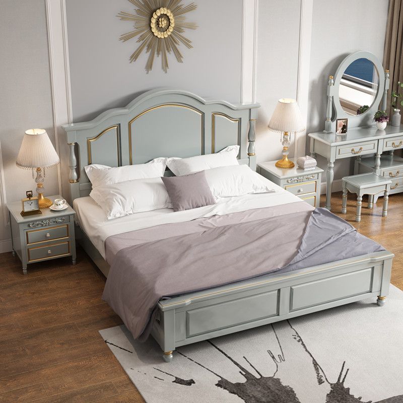 84.65 inch Wide Rustic Bed Frame Pine Wood Panel Bed with Headboard