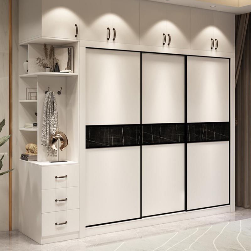 Contemporary Wardrobe White Colour Wooden Wardrobe Closet With 2 Drawers Clearhalo 'Armoires & Wardrobes' 'armoires_wardrobes' 'Bedroom Furniture' 'furn' 'furn_armoires_wardrobes' 'Furniture' 1200x1200_1478f381-8632-4546-921f-17efdbade006