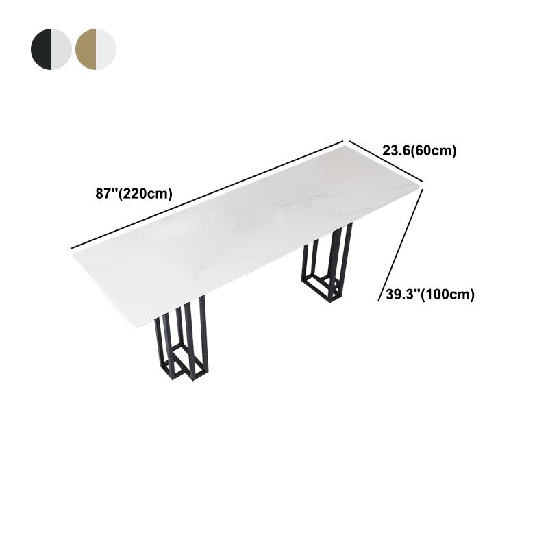 Industrial Marble Bar Table with Rectangle Table Top Double Pedestal Table - 39" H Clearhalo 'Bar Furniture' 'Bar Tables' 'bar_tables' 'furn' 'furn_bar_tables' 'Furniture' 'furniture_bar_tables' 'Kitchen & Dining Furniture' 1200x1200_147cf425-de88-4fe0-80f3-c6cc37fe3c94
