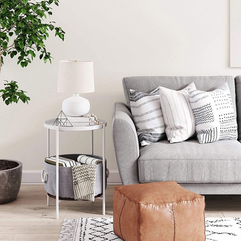 Mid-Century 4 Legs End Table Round Side End Table with Storage