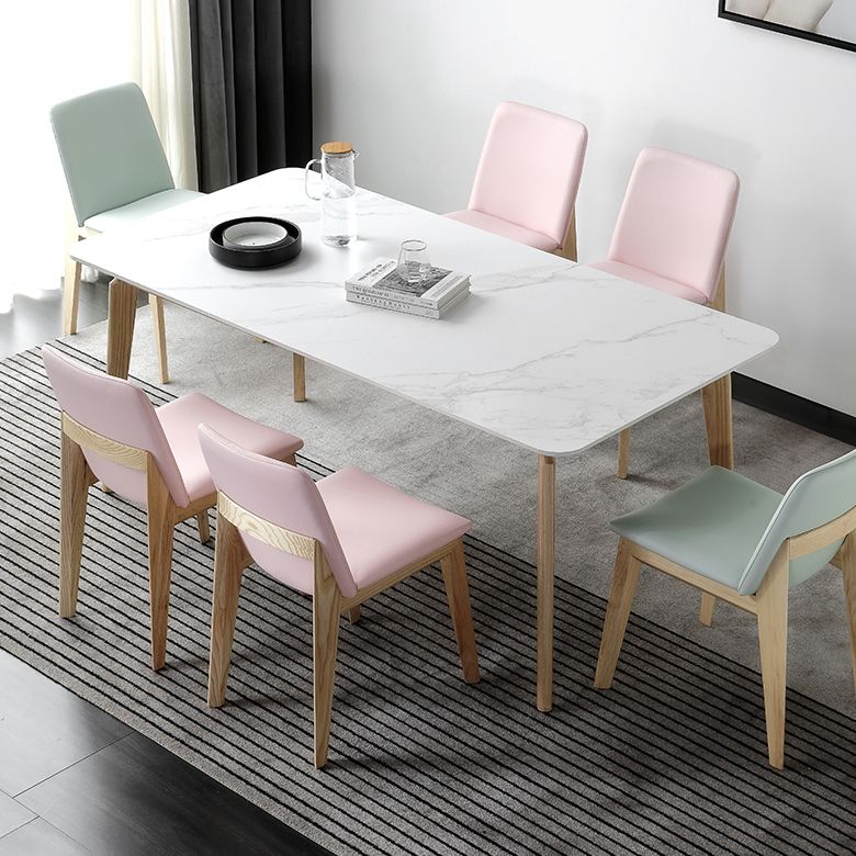 Mesa de comedor rectangular Mesa blanca fija con tapa de piedra sinterizada