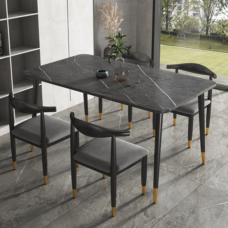 Rectangular Scandinavian Sintered Stone Dining Room Set Dining Furniture with Metallic Base Clearhalo 'Dining Room Sets' 'Dining Tables & Seating' 'dining_room_set' 'furn' 'furn_dining_room_set' 'Furniture' 'furniture_dining_room_set' 'Kitchen & Dining Furniture' 'kitchen&dining_furn' 'kitchen' 1200x1200_1483a654-4b4d-4ab2-a440-778c473834ff
