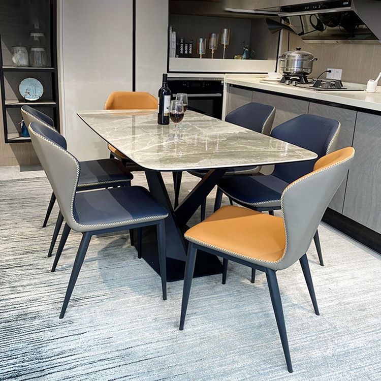 Rechthoek moderne stenen tafel standaard hoogte eettafel met voetstukbasis