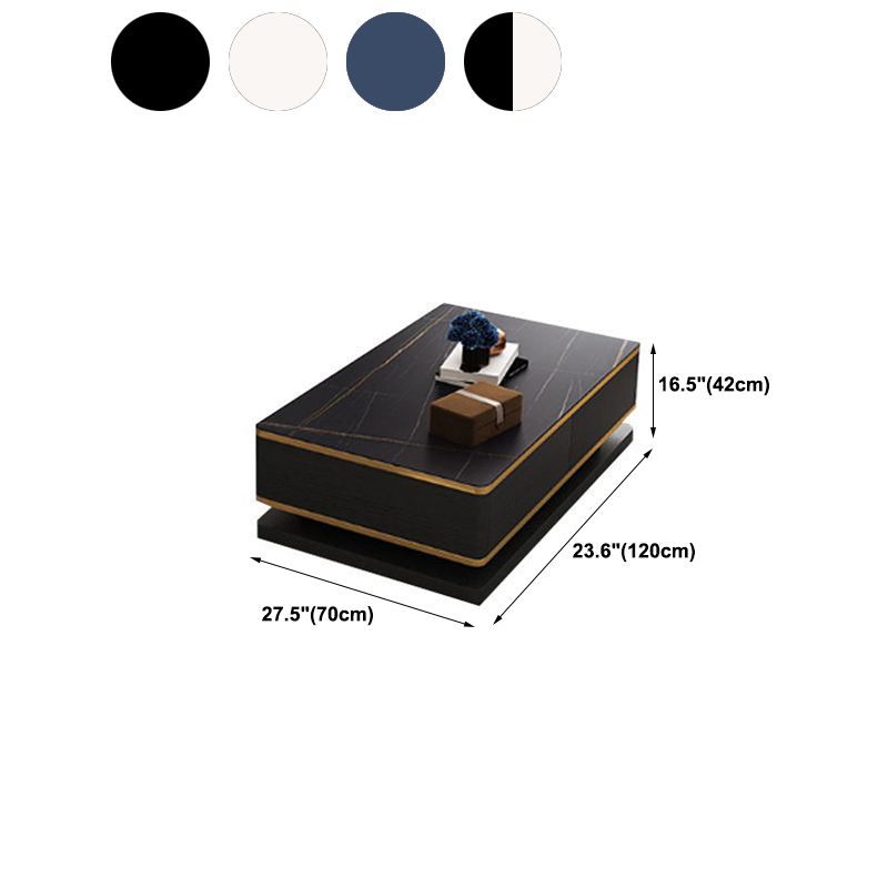 4つの固体木材の引き出しと石の上の長方形のカクテルテーブル