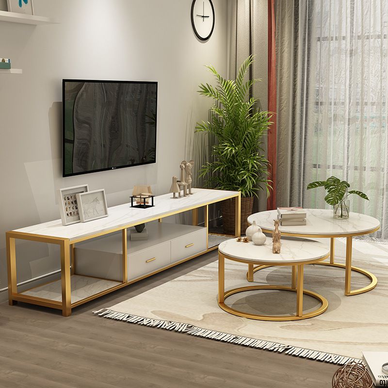 Console multimédia Glam, meuble TV à rangement ouvert, pour salon
