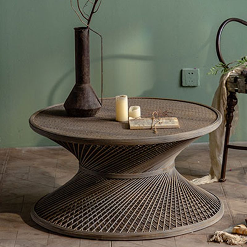 Farmhouse Bamboo Accent Side Table Geometric End Slide Table