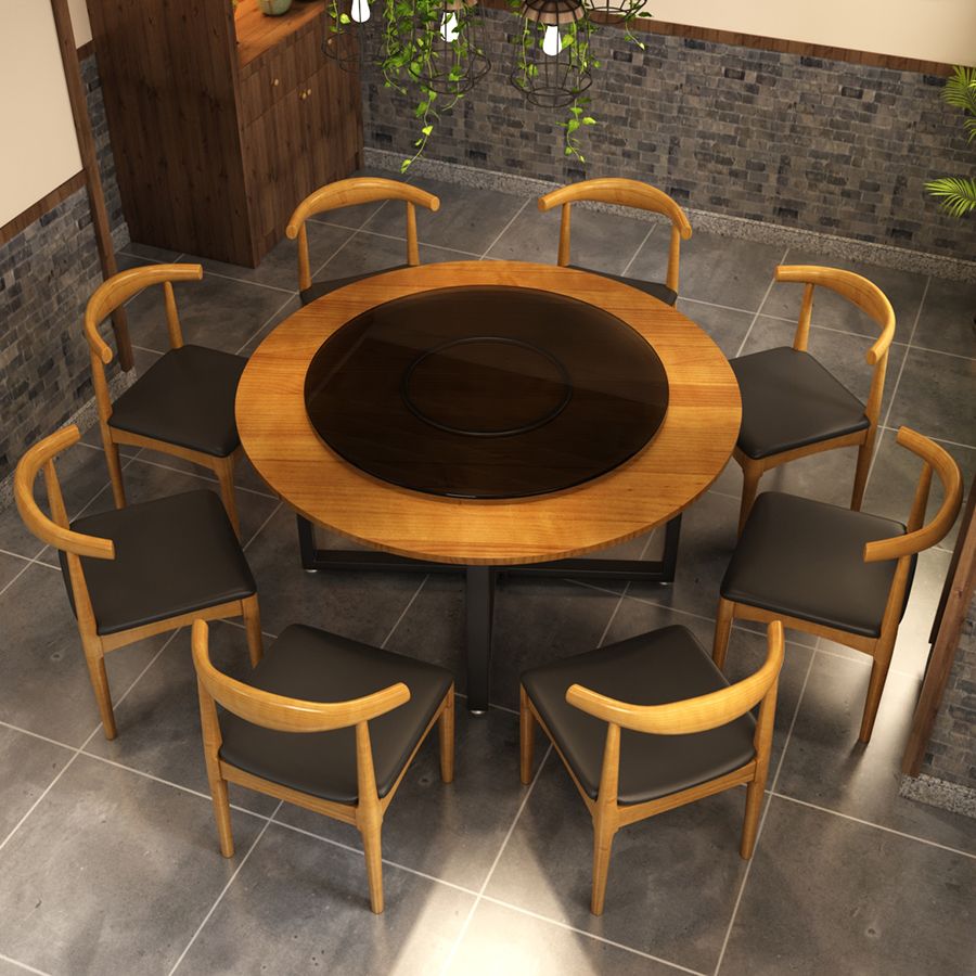 Contemporary Style Wood Dining Table Round Shape Table with Metallic Trestle Base Clearhalo ' dining_table' 'Dining Tables & Seating' 'Dining Tables' 'furn' 'furn_dining_table' 'Furniture' 'furniture_dining_table' 'Kitchen & Dining Furniture' 'kitchen&dining_furn' 'kitchen' 'kitchen_dining_table' 1200x1200_148d7e66-a72b-4863-91f3-495e076f0a25