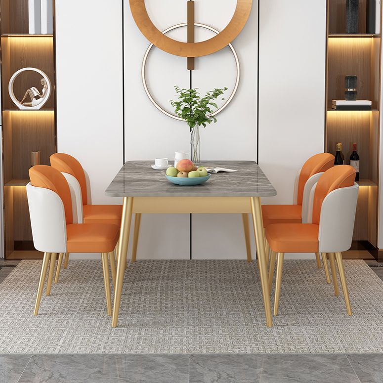 Ensemble de table à manger rectangulaire contemporain, ensemble de dinette avec plateau en pierre, 1/2/5/7 pièces