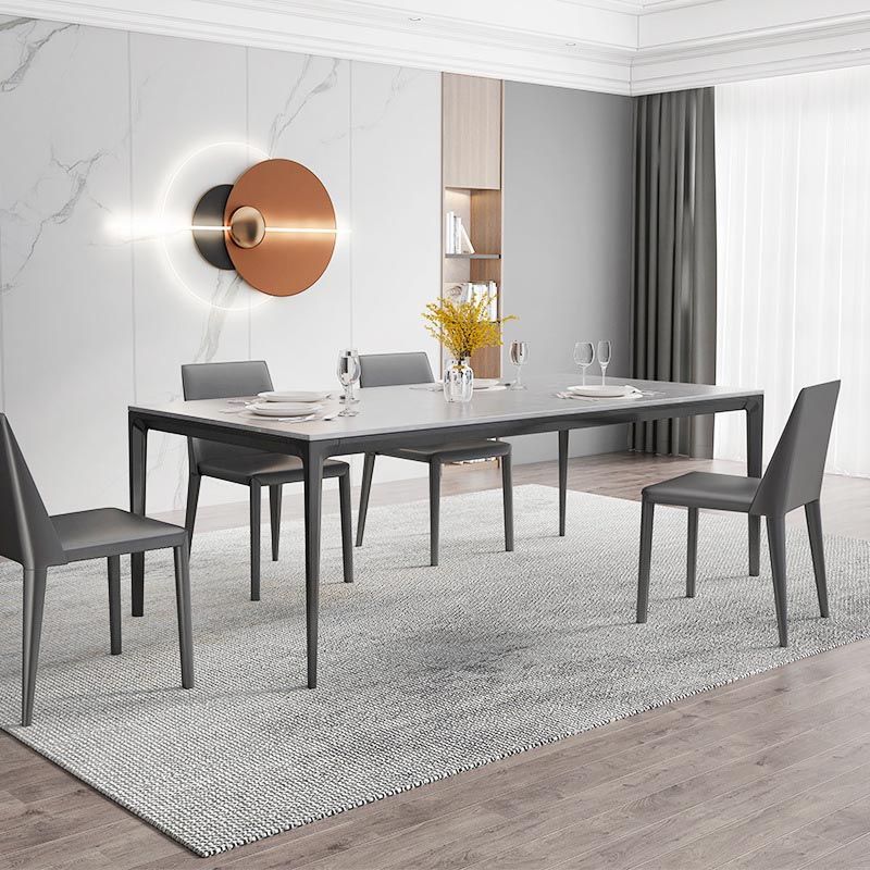 Rectangular Stone Dining Table Modern 4 Legs Furniture in Matte Finish for Home