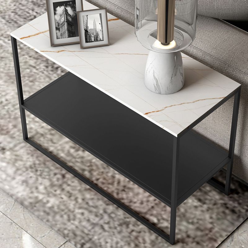 コンテンポラリースレッドエンドテーブルスレート上部長方形のサイドテーブル、21.7 "