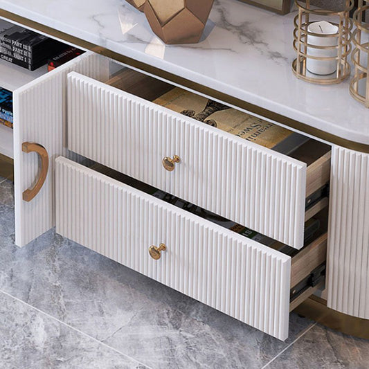 Glam Gloss TV Stand White Stone TV Console con cassetti e mobile