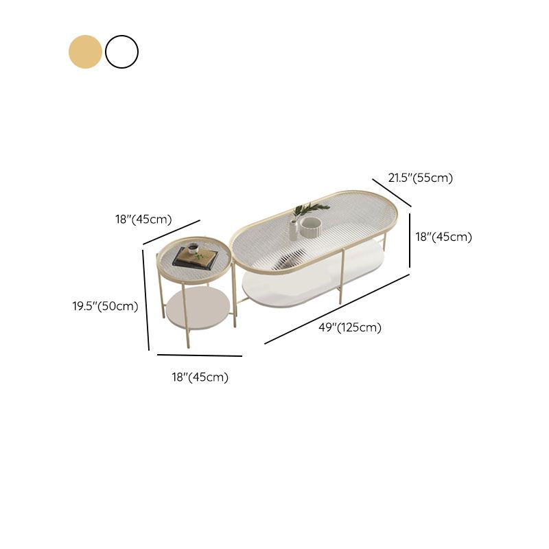 4 Legs Metal Coffee Table Shelf Included Oval Glass Top Cocktail Table Clearhalo 'Coffee & Accent Tables' 'Coffee Tables' 'coffee_tables' 'furn' 'furn_coffee_tables' 'Furniture' 'Living Room Furniture' 1200x1200_149b0dab-2d13-4e86-ad30-1f7fcfded7db