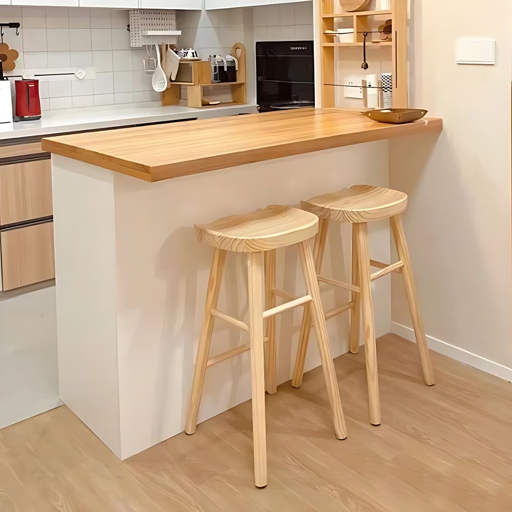 Contemporary Solid Wood Barstool Indoor Bar Stool with Wood Seat and ...