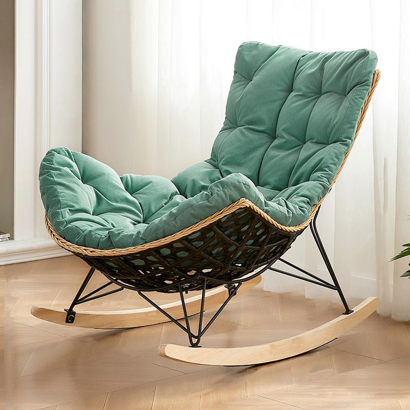 Rattan Rocking Chair Modern Wing Back Rocker Chair for Living Room