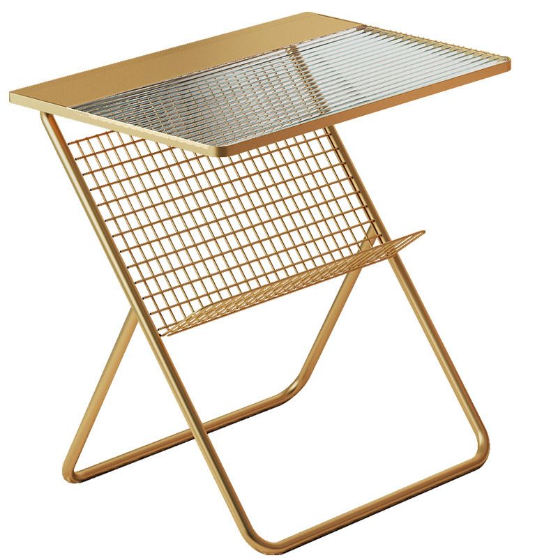 19.68"L Trestle Side Table with Storage Glass Top Sofa Side Accent Table