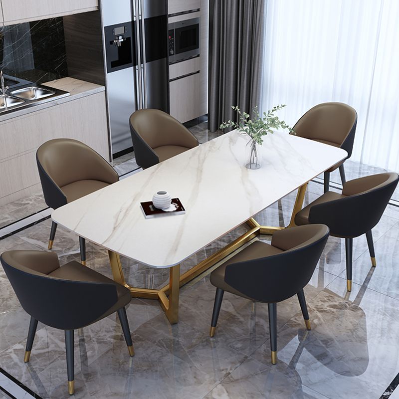 Sintered Stone White Tone Dining Table Glam Trestle Base Table for Dining Room Clearhalo ' dining_table' 'Dining Tables & Seating' 'Dining Tables' 'furn' 'furn_dining_table' 'Furniture' 'furniture_dining_table' 'Kitchen & Dining Furniture' 'kitchen&dining_furn' 'kitchen' 'kitchen_dining_table' 1200x1200_14a32760-398b-497d-9ff6-e44b755bc133