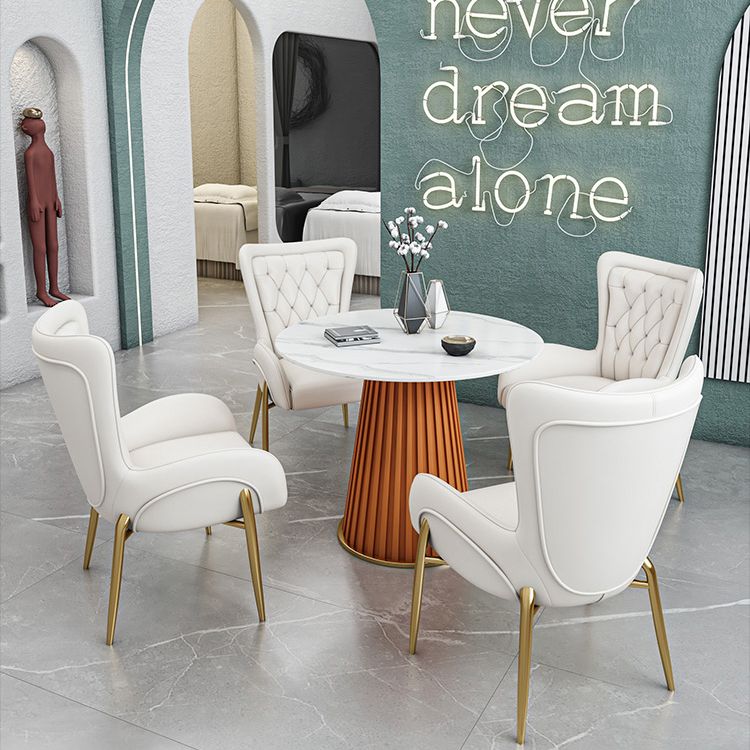 Glam 1/5 Pieces Dining Set Round Stone Dining Table for Kitchen Clearhalo 'Dining Room Sets' 'Dining Tables & Seating' 'dining_room_set' 'furn' 'furn_dining_room_set' 'Furniture' 'furniture_dining_room_set' 'Kitchen & Dining Furniture' 1200x1200_14a7f399-08ae-4d5e-aa6a-e6310a5b7cb5