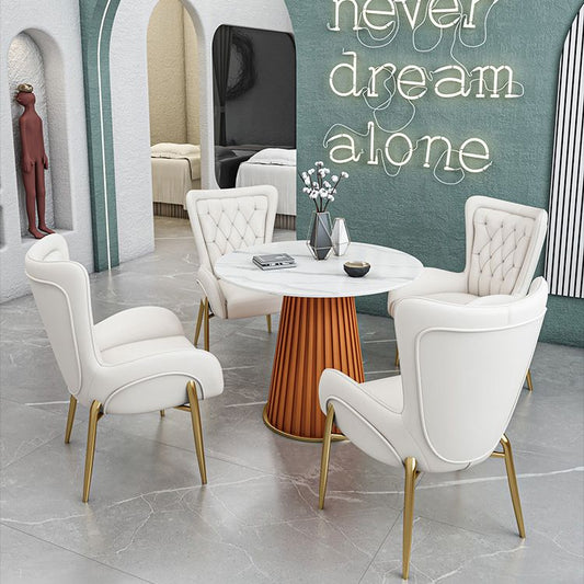Glam 1/5 Pieces Dining Set Round Stone Dining Table for Kitchen Clearhalo 'Dining Room Sets' 'Dining Tables & Seating' 'dining_room_set' 'furn' 'furn_dining_room_set' 'Furniture' 'furniture_dining_room_set' 'Kitchen & Dining Furniture' 1200x1200_14a7f399-08ae-4d5e-aa6a-e6310a5b7cb5