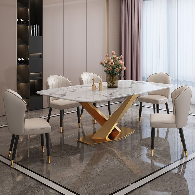 Modern Marble Table Set of 5/7 with Rectangle Table Dining Set with PU Leather Chairs Clearhalo 'Dining Room Sets' 'Dining Tables & Seating' 'dining_room_set' 'furn' 'furn_dining_room_set' 'Furniture' 'furniture_dining_room_set' 'Kitchen & Dining Furniture' 'kitchen&dining_furn' 'kitchen' 1200x1200_14ab7b8f-aafa-472e-806f-67b665b9d5c1