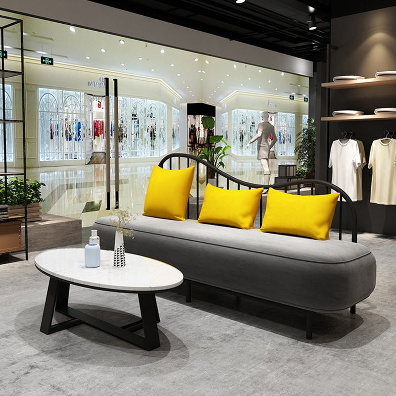 Contemporary Grey Sofa with Yellow Pillow and Black Legs for Apartment