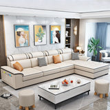 Faux Leather/Fabric Sectionals Pillow Top Arm Sofa with Reversible Chaise Clearhalo 'furn' 'furn_sectionals' 'Furniture' 'furniture_sectionals' 'Living Room Furniture' 'Sectionals' 1200x1200_14b54cd5-1739-4ef1-866c-aafa503d2f8c