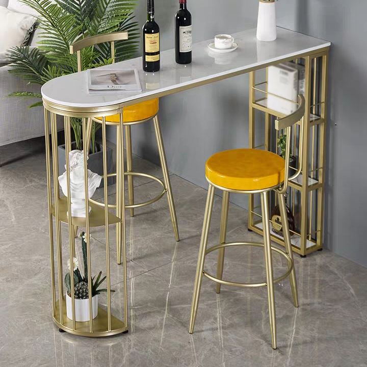 Industrial Style Iron Bar Table Faux Marble White Top 41.3"H Bistro Table with Storage Clearhalo 'Bar Furniture' 'Bar Tables' 'bar_tables' 'furn' 'furn_bar_tables' 'Furniture' 'furniture_bar_tables' 'Kitchen & Dining Furniture' 1200x1200_14b5fb6a-58d1-4427-a184-922b79835c94