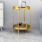 Black / Gold Round Tray Top Side Table Metal 4 Legs End Table with Shelf