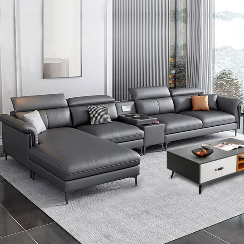 Dark Gray Modern Pillow Top Arm Sectional with Removable Cushions for Living Room Clearhalo 'furn' 'furn_sectionals' 'Furniture' 'furniture_sectionals' 'kitchen' 'kitchen_sectionals' 'Living Room Furniture' 'Sectionals' 1200x1200_14bba3f0-124b-47dd-be93-9d9af406a64a