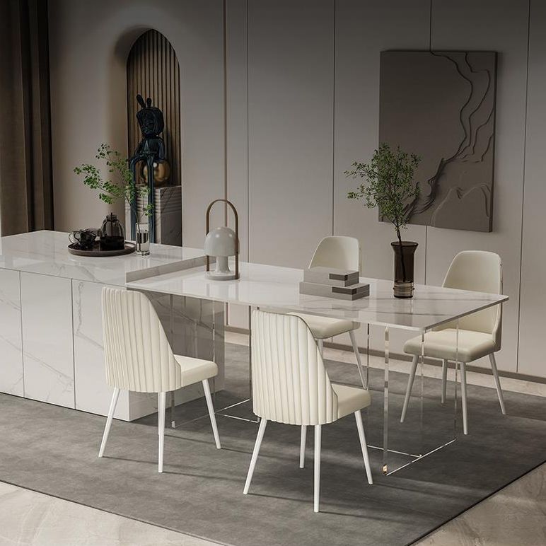 Modern Sintered Stone Dining Table Acrylic Dining Table with Double Pedestal Base Clearhalo 'Dining Tables & Seating' 'Dining Tables' 'dining_table' 'furn' 'furn_dining_table' 'Furniture' 'Kitchen & Dining Furniture' 1200x1200_14bbcad5-dc14-41a2-b1b9-5681a801dbde